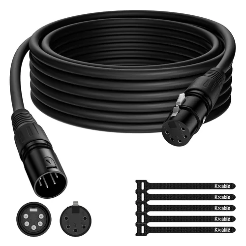 Cable DMX de 5 pines de 25 pies, DMX512 XLR de 5 pines macho a hembra, transmisión de señal premium para iluminación de escenario, controlador,