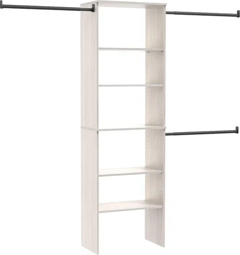 ClosetMaid SuiteSymphony - Kit organizador de armario de madera con torre, (3) varillas para colgar, (5) estantes (2 ajustables), para espacios de 5