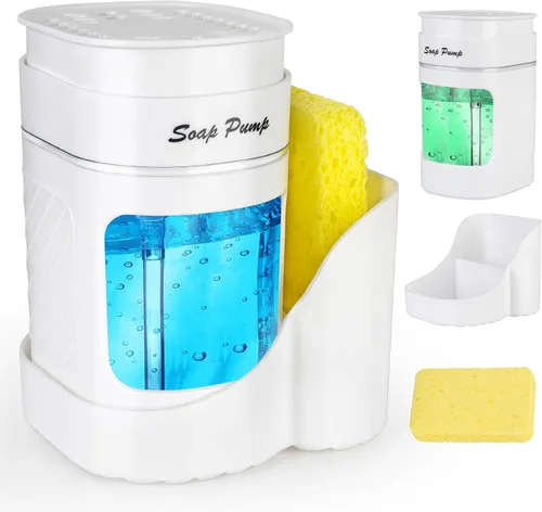 Miniatura 7 de Dispensador de jabón para platos de cocina con soporte para esponja, juego de dispensador de bomba de jabón para lavavajillas 3 en 1 para encimera
