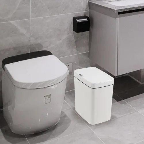 Miniatura 5 de Bote de basura con sensor de 4 galones con tapa infrarroja sin contacto, color blanco Cubo de basura automático de 15 litros con sensor