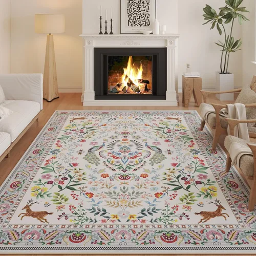 Miniatura 46 de Rugcomf Alfombra de pasillo lavable para cocina 2'6''x8' Alfombra de pasillo para entrada interior floral antideslizante alfombra suave para Azul