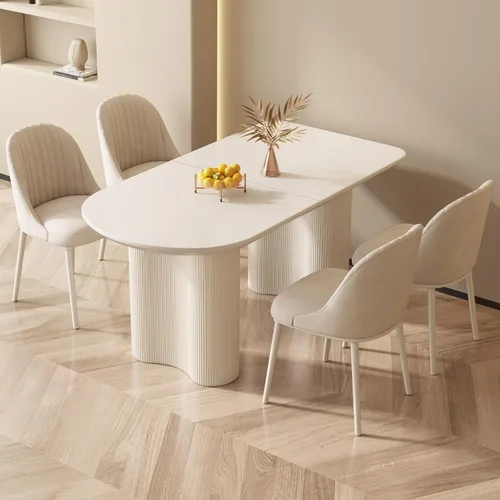 Miniatura 38 de Mesa de comedor negra de 55 pulgadas, una mesa rectangular de extremo redondeado con patas de diseño ondulado para cocina, comedor, oficina en casa