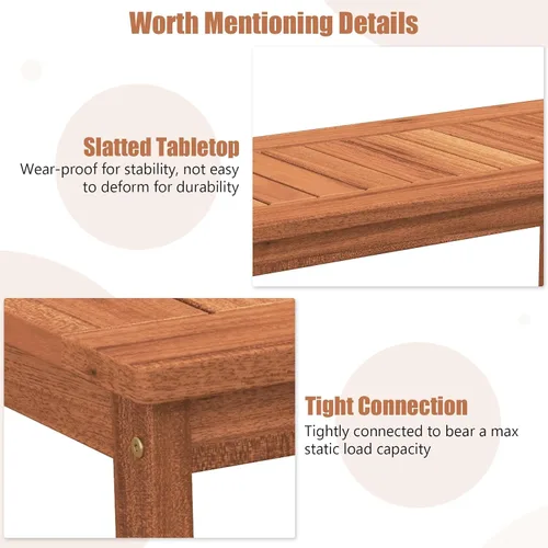 Miniatura 6 de Tangkula Mesa de centro de madera para exteriores, mesa de centro de patio de 2 niveles con mesa de madera dura de listones y estante