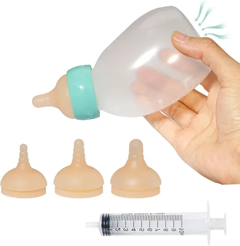 Doggiema Botella de alimentación para cachorros, pezón de alimentación de silicona y jeringas para todas las razas de cachorros y otros animales