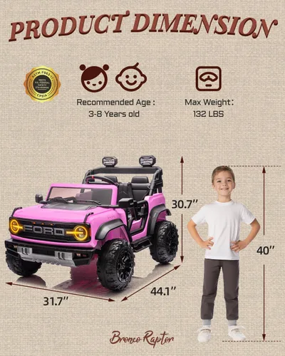Miniatura 2 de First Ride On 24V juguetes de paseo para niños grandes, vehículos de paseo con licencia Ford Bronco Raptor de 2 plazas con control remoto, camión