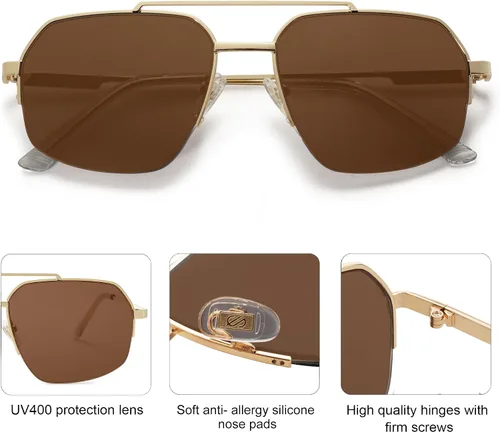 Miniatura 22 de SOJOS Trendy Aviator Sunglasses Mens Womens Retro Double Bridge Metal Frame Semi-Rimless Shades SJ1191