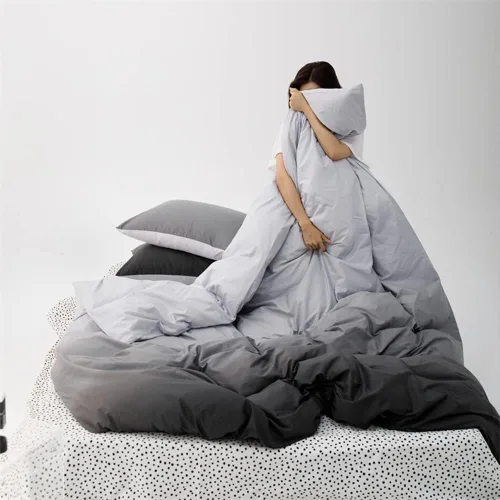 Miniatura 4 de Wellboo - Juego de edredón de tamaño matrimonial, ropa de cama de color gris gradiente sólido, gris plateado, gris claro, modernos, simples, blancos