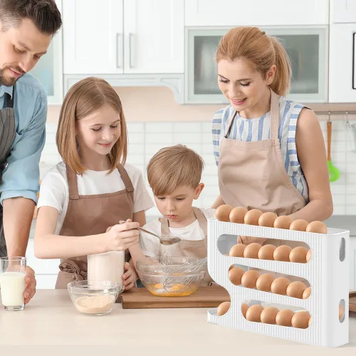 Miniatura 7 de Sotfamily Soporte para huevos para nevera, dispensador automático de huevos para refrigerador, encimera, cocina, rodillo de huevos que ahorra