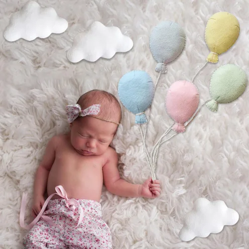 Miniatura 5 de Juego de accesorios de fotografía para recién nacidos, 5 globos de fieltro y 3 nubes para sesiones de fotos de bebés, niños y niñas, accesorios de 5