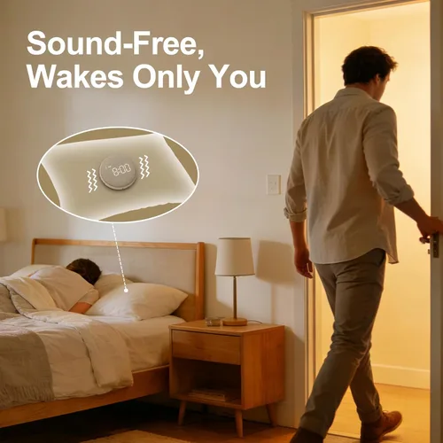 Miniatura 3 de REACHER Reloj despertador vibratorio de viaje para adultos con sueño pesado, reloj despertador digital doble, compacto debajo de la almohada
