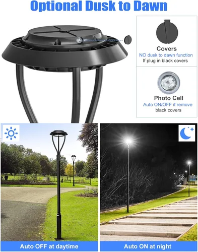 Miniatura 4 de KUKUPPO Luz LED de poste superior de 60 W, certificación ETL, 8400 lm, CCT ajustable 3000K/4000K/5000K, potencia ajustable 60W/48W/36W lámpara