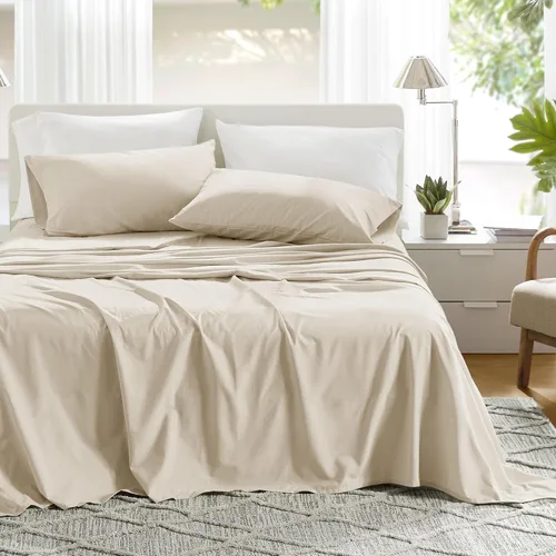 Miniatura 13 de Comfort Spaces Sábanas 100% algodón tamaño individual, transpirables, naturalmente frescas, sábanas de algodón suave con bolsillo elástico de 14