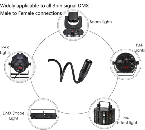Miniatura 8 de MFL. Cable DMX flexible de 10 pies de señal de 3 pines XLR macho a hembra, cable para iluminación de escenario, luces de DJ, impedancia de 110