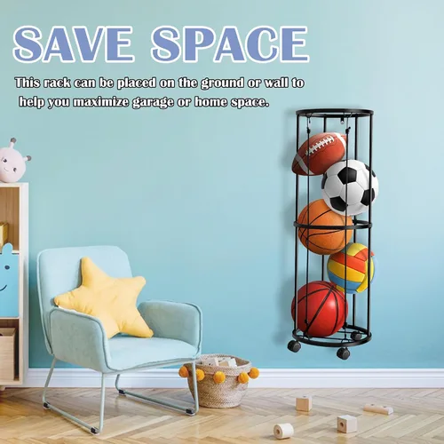 Miniatura 4 de RunNico Bastidores verticales columnares de bolas - Soporte de baloncesto rodante de 40 x 13.2 pulgadas, soporte de pared para almacenamiento