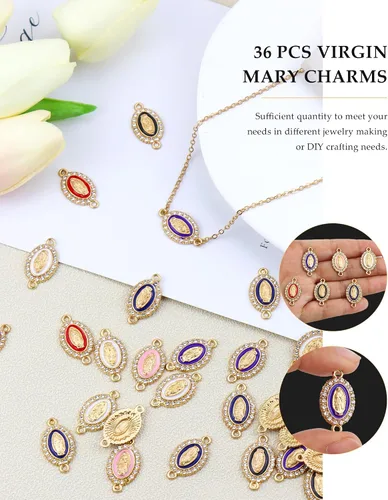 Miniatura 3 de YETOOME 36 dijes de la Virgen María, 6 colores, diamantes de imitación de aleación, dijes de medalla milagrosa de Nuestra Señora, colgantes