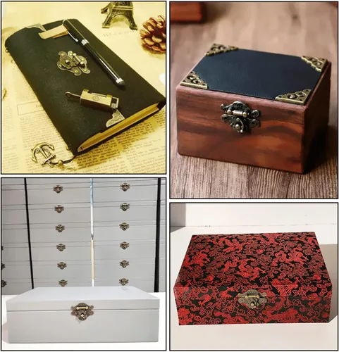 Miniatura 4 de 24 juegos de bisagras y pestillos con ganchos retro para cajas de joyería, pestillos pequeños bisagras para hardware de cajas de madera, bisagras