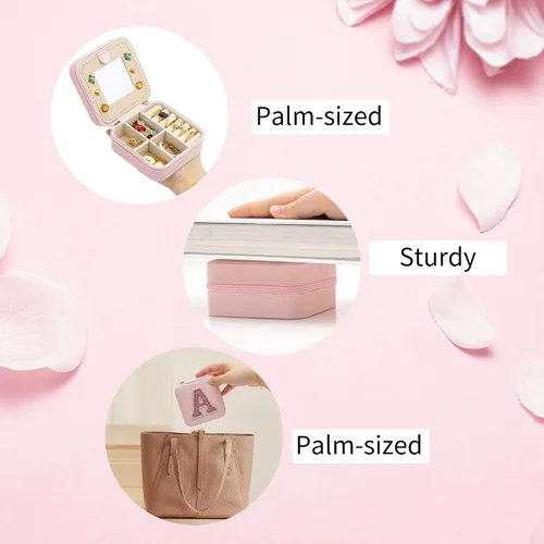 Miniatura 5 de Uhelper Joyero de viaje Joyero con dije de inicial Joyero multifuncional personalizado Regalos de cumpleaños para mujeres, D-rosa