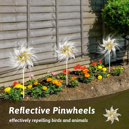 Miniatura 2 de Paquete de 10 molinetes reflectantes para patio y jardín, giradores de viento para exteriores dispositivos para ahuyentar pájaros, molinetes Dorado