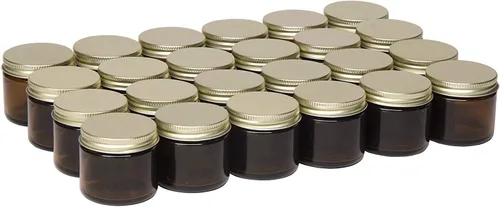 North Mountain Supply - Tarros de vidrio ámbar de 2 onzas, con tapas de metal dorado de 53 mm, lados rectos – Caja de 24