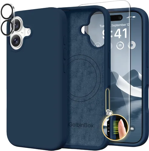 Miniatura 52 de GolbinBox Funda magnética para iPhone 17, compatible con MagSafe, cubierta de silicona integrada para control de cámara, funda de silicona líquida a