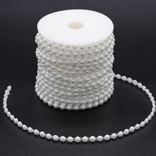 Jerler Guirnalda de perlas artificiales, cadena de perlas artificiales, ideal para manualidades, Navidad, boda, ramo y decoración de fiestas (blanco)