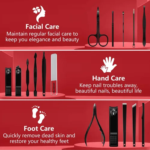 Miniatura 2 de Juego de manicura 16 en 1, kit profesional de pedicura de acero inoxidable, juego de cortaúñas para uñas de los pies, kit de aseo masculino, kit