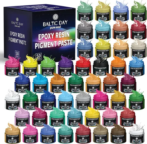 BALTIC DAY Juego de pasta de pigmentos epoxi de 50 colores – Colorante de resina opaco, tinte epoxi de alta concentración y polvo de mica para arte