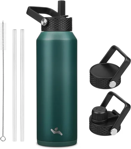 Miniatura 81 de Konokyo - Botella de agua aislada de 18 onzas, botellas deportivas de acero inoxidable con 3 tapas, verde militar