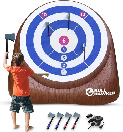 Swooc Games - Bull Hawker | Dardos de hacha gigante con más de 15 juegos | Juego de lanzamiento de hachas para patio trasero con bomba de aire |