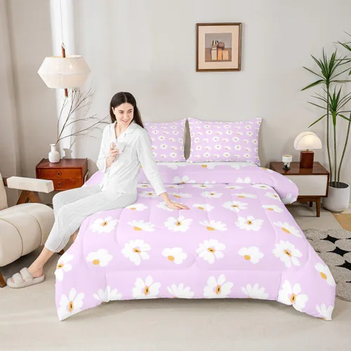 Miniatura 2 de Castle Fairy Daisy Florals Comforter Set Twin Size,Hippie Flowers Bedding Set,Kids Boys Adults Bedroom Decor,70s Retro Floral Super Soft Duvet