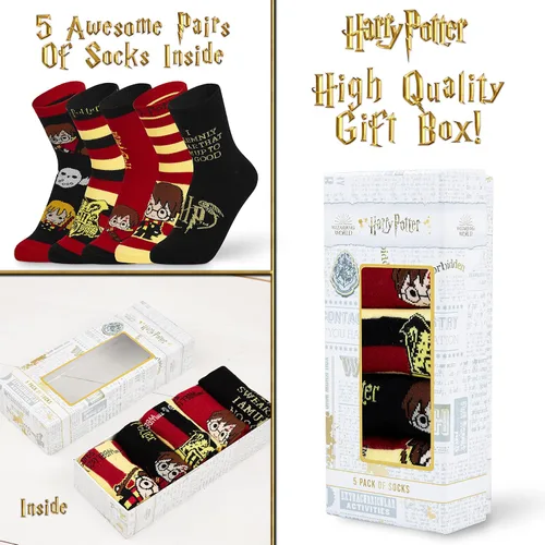 Miniatura 5 de Harry Potter Calcetines para mujer, 5 pares de calcetines para mujer, regalos, NegroRojo