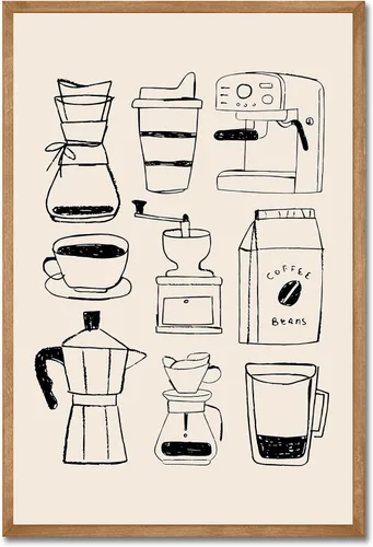 Arte de pared para cocina, decoración de pared de café dibujado a mano, pinturas en lienzo de café moderno, póster retro de cafetería, tienda,