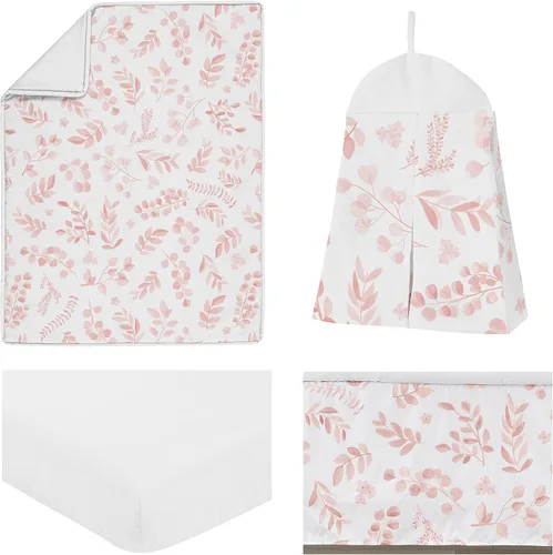 Miniatura 2 de Sweet Jojo Designs Juego de ropa de cama para cuna de bebé niña con hojas florales rosadas y blancas, bohemio, bohemio, acuarela, flores botánicas