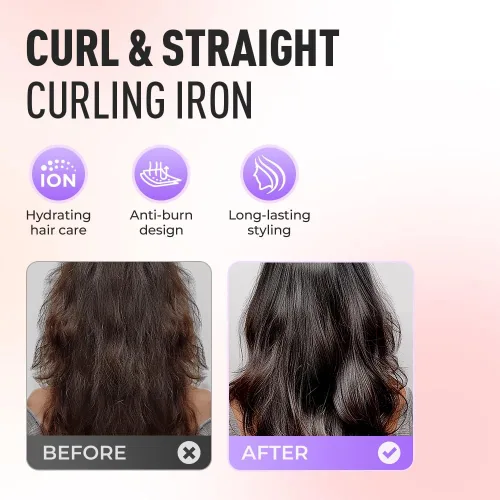 Miniatura 2 de Cepillo alisador de pelo inalámbrico, mini cepillo portátil para alisar el cabello con 3 ajustes de temperatura y pantalla LED, cepillo recargable
