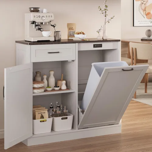 Miniatura 13 de Armario de basura de doble inclinación, isla de cocina con almacenamiento de basura, armario de basura para cocinas, armario de madera con bote