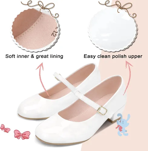 Miniatura 6 de MIXIN Zapatos de vestir Mary Jane para niñas, zapatos de bailarina de princesa, zapatos de tacón bajo para fiesta escolar, boda, zapatos de regreso