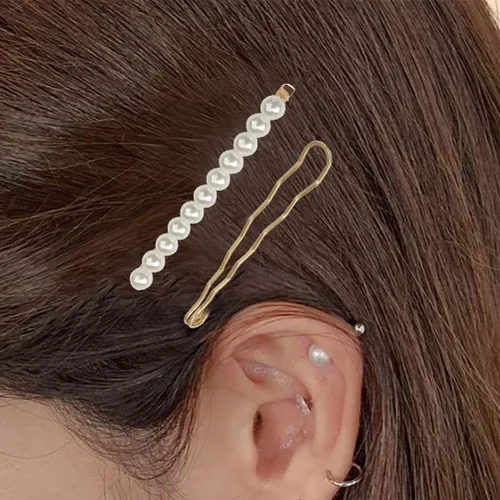 Miniatura 5 de 16 piezas de elegantes horquillas de metal geométricas, pinzas para el cabello con perlas, horquillas de novia doradas, pinzas bobby metálicas