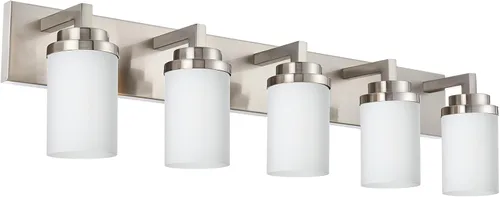 Miniatura 12 de TODOLUZ Lámpara de baño de 3 luces con pantallas de vidrio blanco ópalo, iluminación moderna de baño sobre espejo de níquel cepillado para cocina