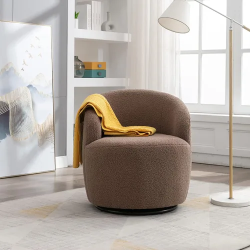 Miniatura 6 de KIVENJAJA Boucle - Silla giratoria de barril tapizada de sherpa con brazos redondos, sillón individual pequeño de 360 grados para guardería, sala