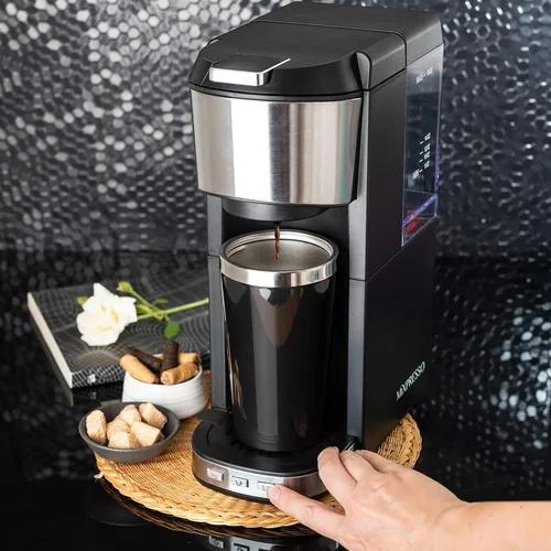 Miniatura 5 de Mixpresso Cafetera de una sola porción para café molido y compatible con cápsulas K Cup, con taza de viaje de 14 onzas y filtro reutilizable