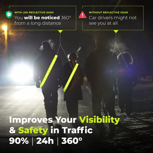 Miniatura 4 de Chaleco de seguridad con luces LED recargables NordicFlows – Banda reflectante e iluminada para paseos nocturnos, correr y pasear al perro