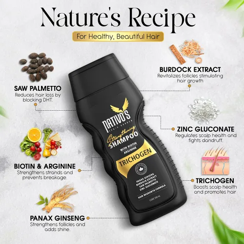 Miniatura 2 de Nativo's Champú fortalecedor para adelgazar el cabello – Fórmula de biotina, trichogen, palma enana americana y zinc – Volumizante y engrosante