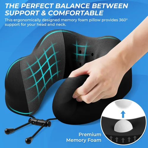 Miniatura 3 de ExploreBliss Almohada de viaje, almohadas de viaje para dormir en avión, almohada cervical de avión, juego de almohada de espuma viscoelástica
