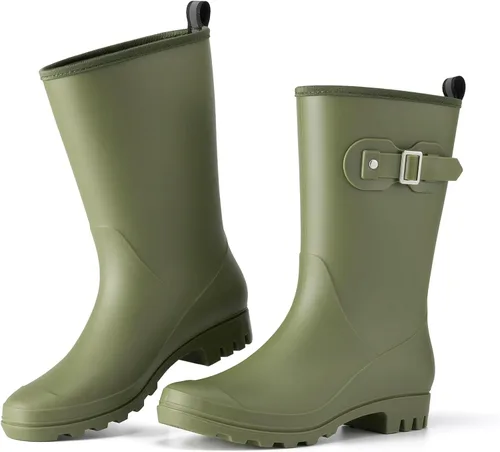 Miniatura 2 de HISEA Botas de lluvia de goma a media pantorrilla para mujer, botas Wellington impermeables para exteriores
