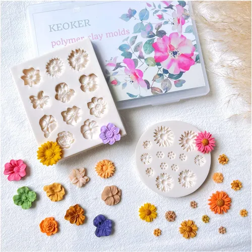 KEOKER Moldes de arcilla polimérica para flores, 2 moldes para hacer joyas, cortadores de arcilla para decoración de aretes (flor mediana)