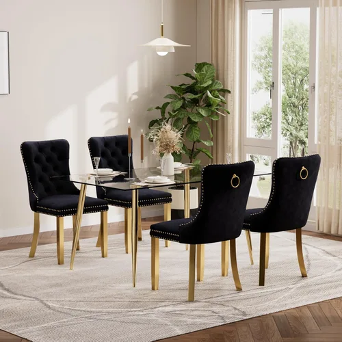 Miniatura 130 de Baysitone Juego de mesa de comedor de vidrio de 51 pulgadas para 4, juego de 5 piezas moderno de comedor, mesa de cocina rectangular de vidrio con 4