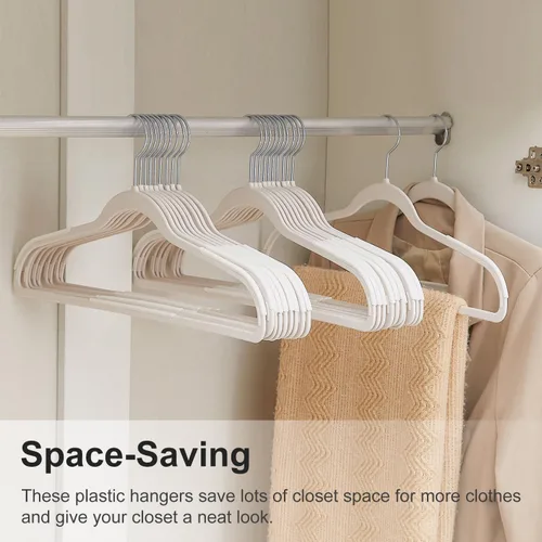 Miniatura 5 de VECELO Paquete de 25 perchas de ropa, colgador de plástico antideslizante, gancho giratorio de 360° y ahorro de espacio para armario de dormitorio