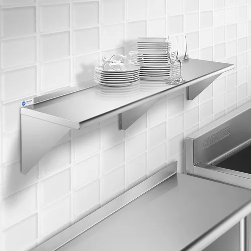 Miniatura 2 de GRIDMANN Estante de montaje en pared de acero inoxidable de 14 x 72 pulgadas con protector contra salpicaduras, grado comercial, estantería