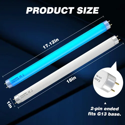 Miniatura 9 de COOSPIDER T8 F1515W U/V BL CFL - Bombilla compacta, tubo recto de repuesto para zapper eléctrico interior de 30 W, tubo de luz azul de 18 pulgadas