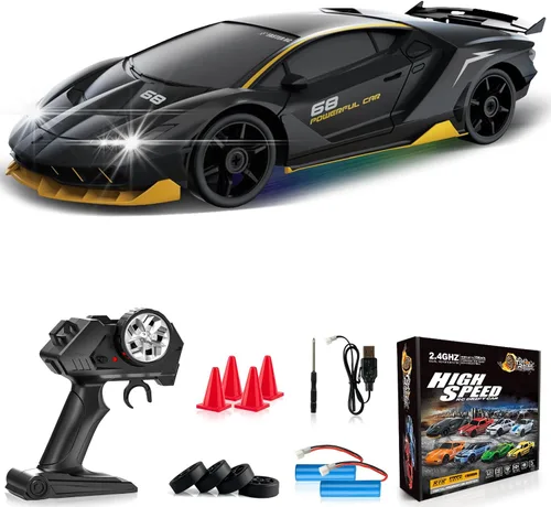 Automóvil de control remoto RC Auto de deriva RC 2.4GHz 1:24 4WD 15KM/H Auto de carreras deportivas de alta velocidad con luces LED Neumático de
